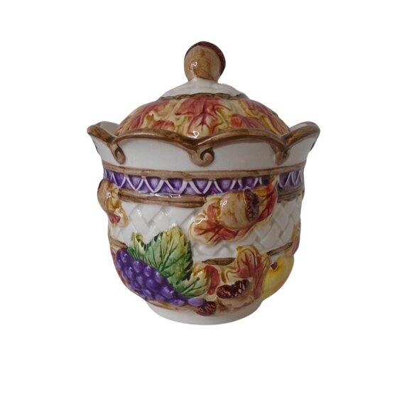 Omnibus by Fitz & Floyd Thanksgiving Fall Fruits Sugar Bowl Vintage 1995  3505 - Picture 1 of 9